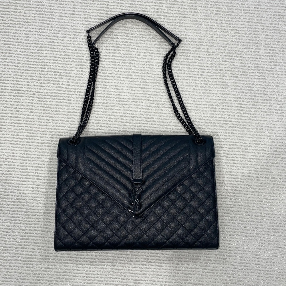 YVES SAINT LAURENT YSL black on black metal LARGE envelope bag